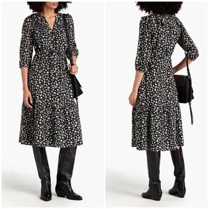 Ba&sh Bowie Printed Black & Green Floral Midi Dress